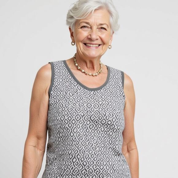 Banana Republic Geo Print Tank Top | Small | Gray Scoop Neck Tencel Cotton - Picture 1 of 7
